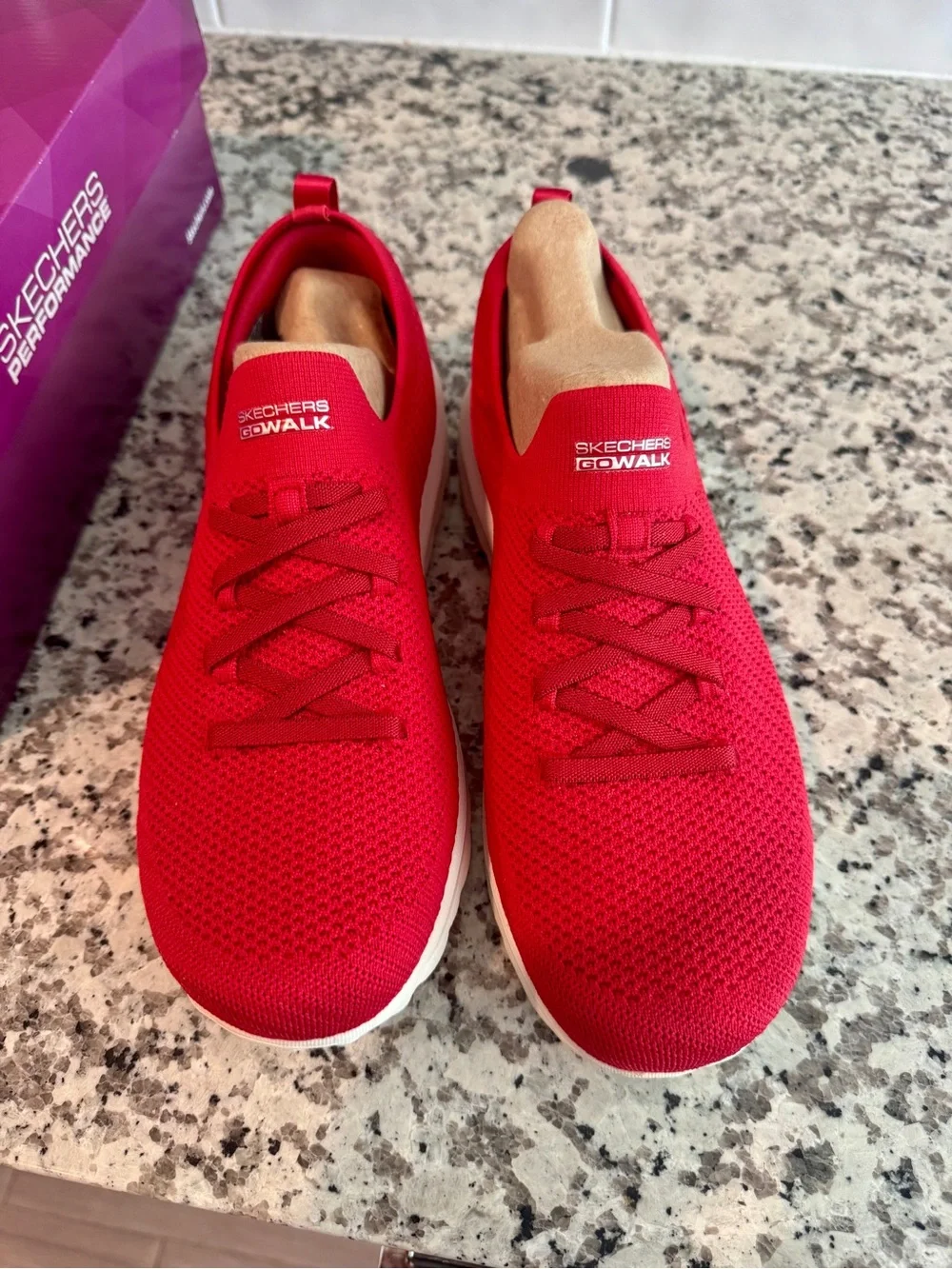 Skechers Women's Red Knit Slip-On Athletic Shoes